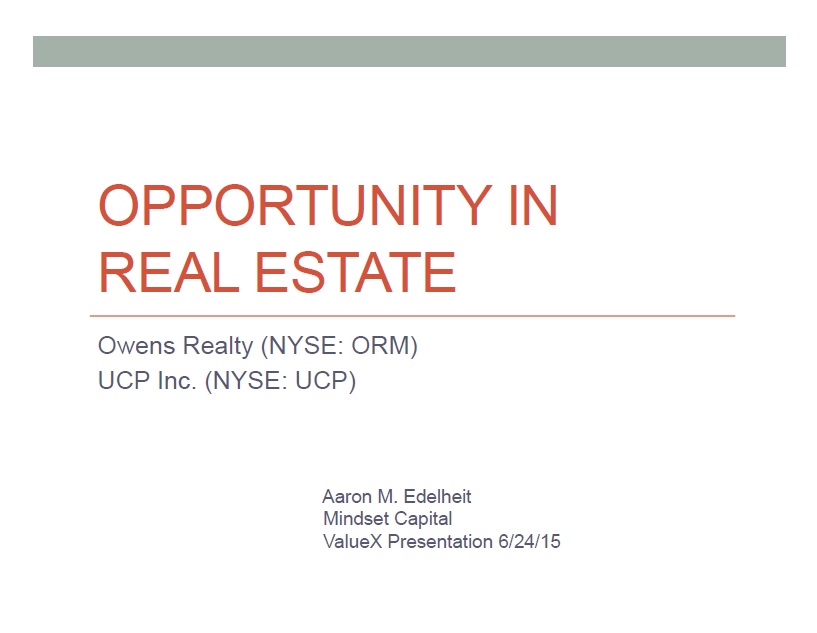 Opportunity in Real Estate - ValueXVail 2015